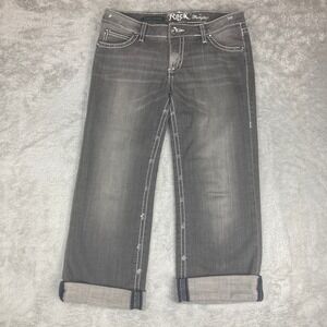 Rock 47 By Wrangler Jeans Womens 3/4 Ultra Low Rise Embellished‎ Bootcut Capris